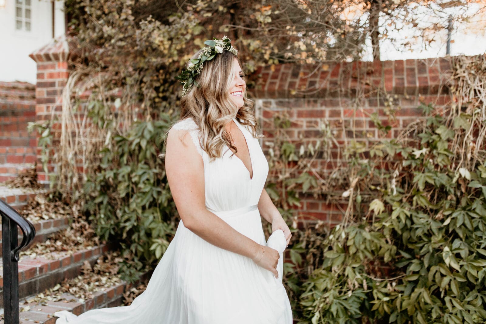 Bride walking toward the groom for their first look.
